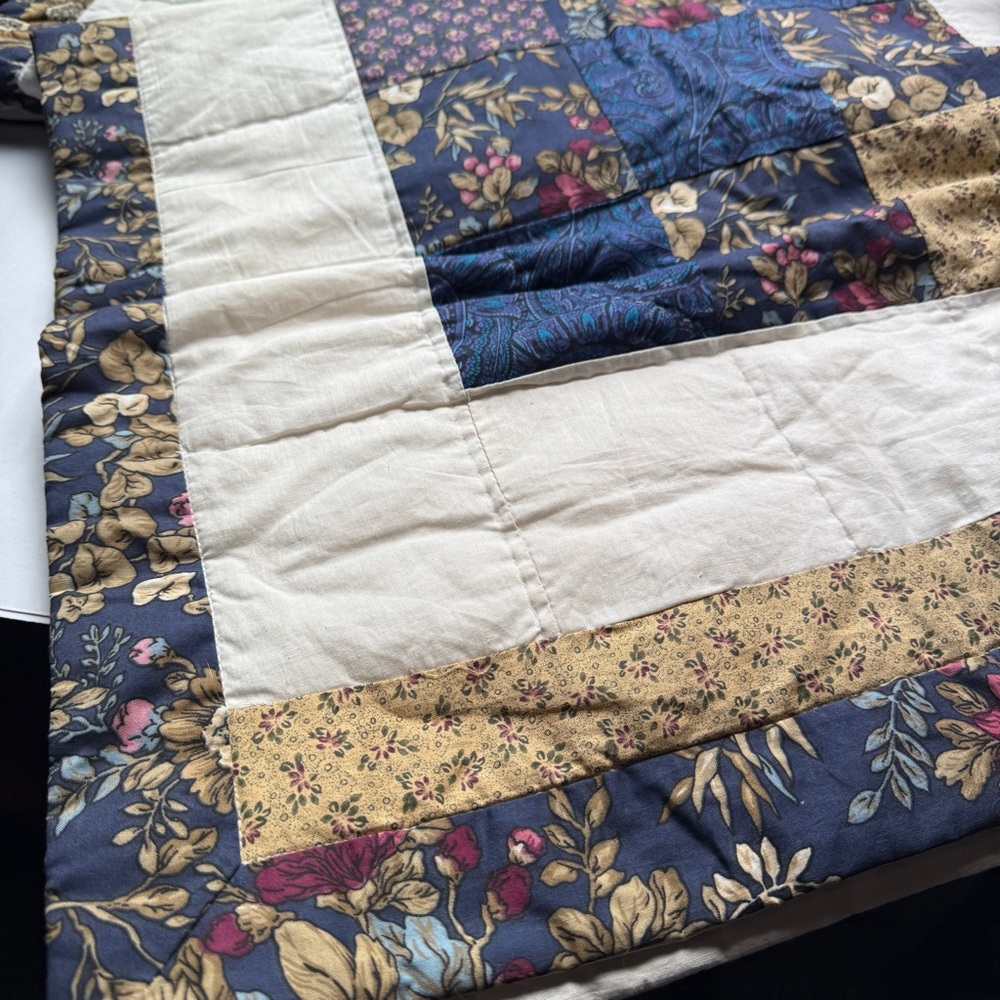 Patchwork Quilted Pillow Sham Country Cottage Floral Blue Beige pillowcase large - Picture 6 of 15